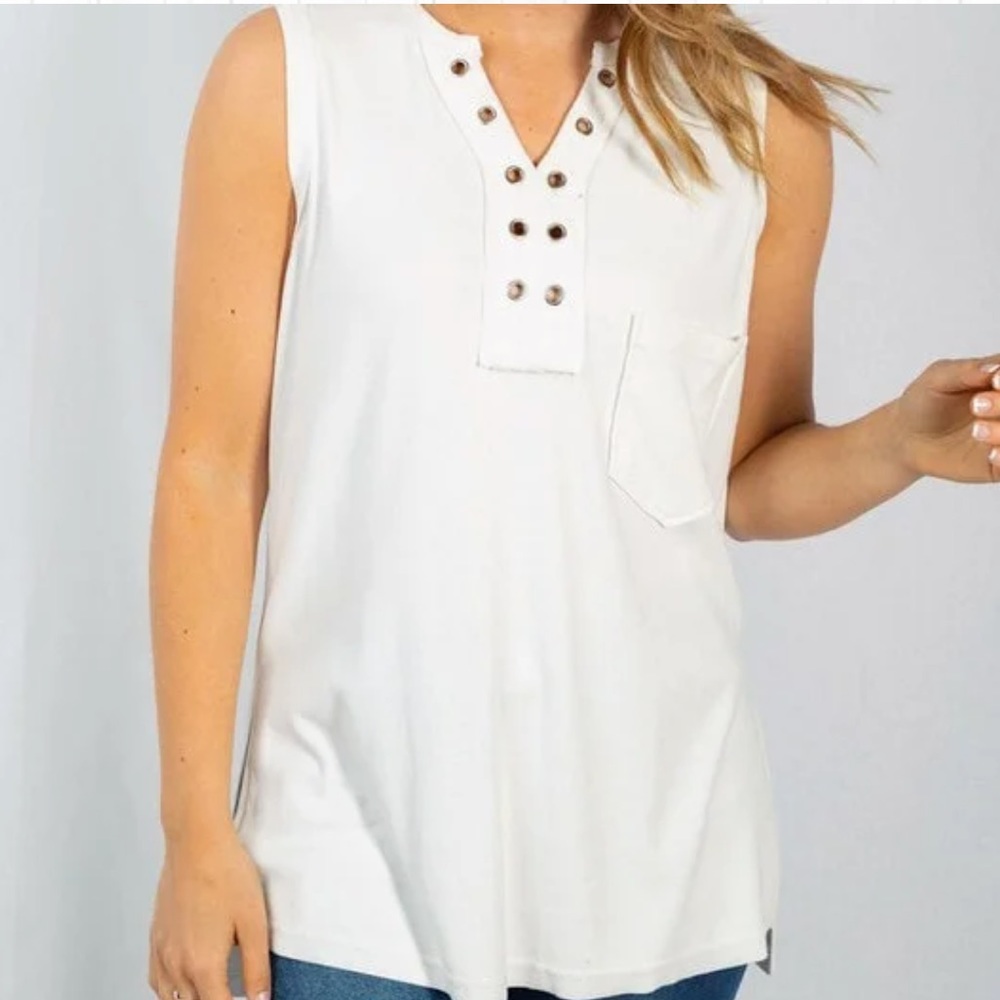 Boutique White Ribbed Tank Top